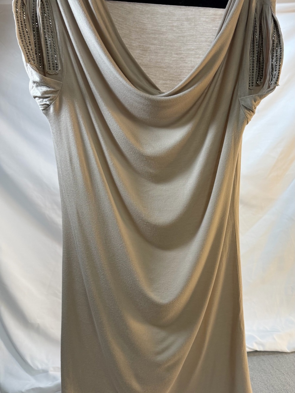 Apostrophe Beige Cowl Neck Studded Shoulder Top Medium